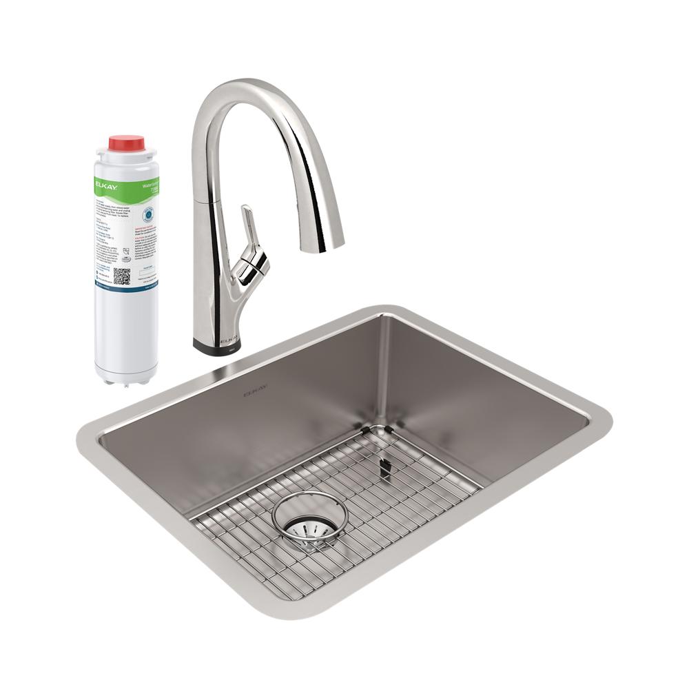 Elkay Lustertone Iconix 16 Gauge Stainless Steel 23-1/2" x 18-1/4" x 9" Single Bowl Undermount Sink Kit with Filtered Faucet with Perfect Drain ELUHH2115TPDFLC