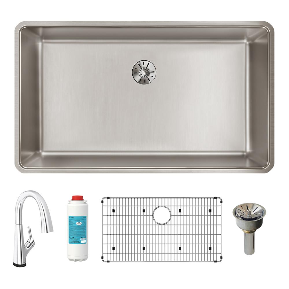 Elkay Lustertone Iconix 16 Gauge Stainless Steel 32-1/2" x 19-1/2" x 9" Single Bowl Undermount Sink Kit with Filtered Faucet with Perfect Drain ELUHH3017TPDFLC