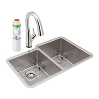 Elkay Lustertone Iconix 16 Ga Stainless Steel 31-1/4" x 20-1/2" x 9" Offset 40/60 Bowl Umt Sink Kit w/Perfect Drain&Fltr Fct ELUHH3120LTPFLC