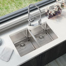 Elkay Lustertone Iconix 16 Gauge Stainless Steel 31-1/4" x 20-1/2" x 9" Double Bowl Undermount Sink Kit with Right Perfect Drain ELUHH3120RTPDBG