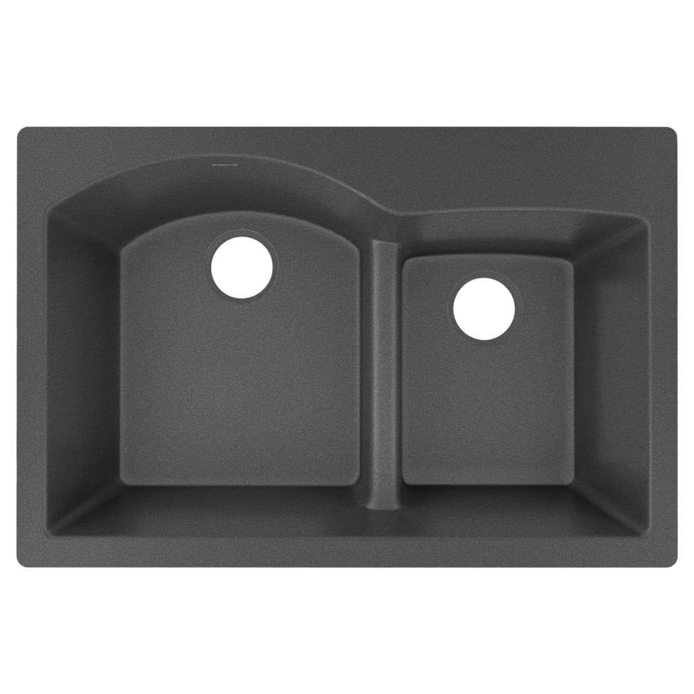 Elkay Quartz Luxe 33" x 22" x 10" Offset 60/40 Double Bowl Drop-in Sink with Aqua Divide Charcoal ELXH3322RCH0