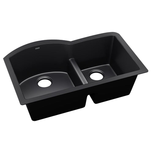 Elkay Quartz Luxe 33" x 22" x 10" Offset 60/40 Double Bowl Undermount Sink with Aqua Divide Caviar ELXHU3322RCA0
