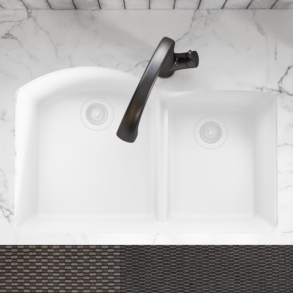 Elkay Quartz Luxe 33" x 22" x 10" Offset 60/40 Double Bowl Undermount Sink with Aqua Divide Arctic Fox ELXHU3322RFX0