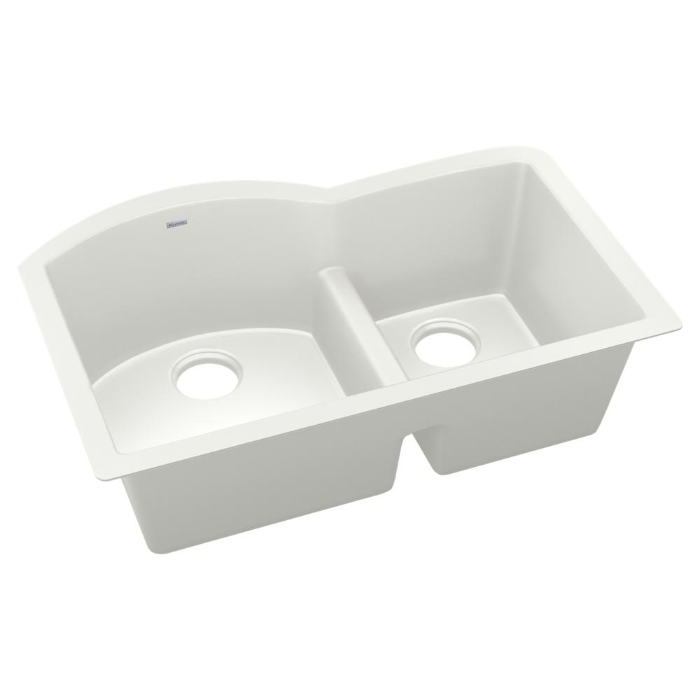 Elkay Quartz Luxe 33" x 22" x 10" Offset 60/40 Double Bowl Undermount Sink with Aqua Divide Ricotta ELXHU3322RRT0