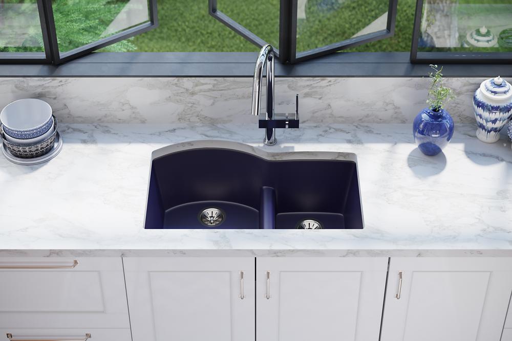 Elkay Quartz Luxe 33" x 22" x 10" Offset 60/40 Double Bowl Undermount Sink with Aqua Divide Jubilee ELXHU3322RJB0