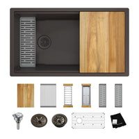 Elkay Quartz Luxe 33" x 19" x 9" Single Bowl Undermount Workstation Sink Kit with Perfect Drain Chestnut ELXRU13322WCN0