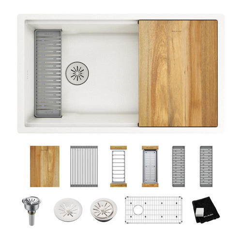 Elkay Quartz Luxe 33" x 19" x 9" Single Bowl Undermount Workstation Sink Kit with Perfect Drain Ricotta ELXRU13322WRT0