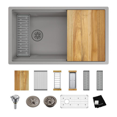Elkay Quartz Luxe 33" x 19" x 9" Single Bowl Undermount Workstation Sink Kit with Perfect Drain Silvermist ELXRU13322WSM0