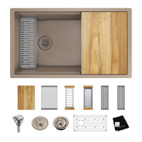 Elkay Quartz Luxe 33" x 19" x 9" Single Bowl Undermount Workstation Sink Kit with Perfect Drain Sandstone ELXRU13322WSN0