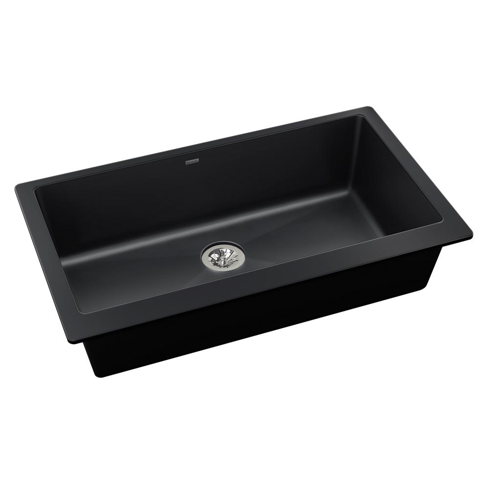 Elkay Quartz Luxe 35-7/8" x 19" x 9" Single Bowl Undermount Kitchen Sink with Perfect Drain Caviar ELXRUP3620CA0