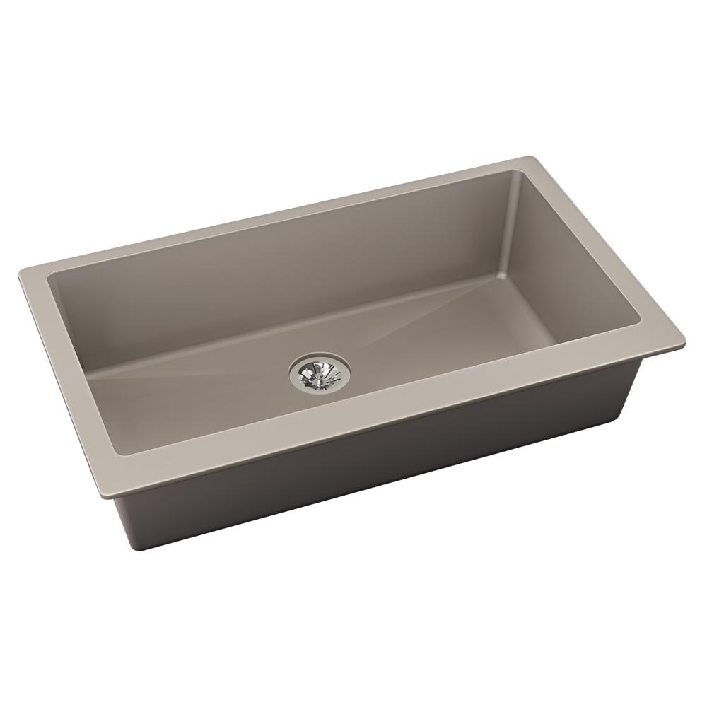 Elkay Quartz Luxe 35-7/8" x 19" x 9" Single Bowl Undermount Kitchen Sink with Perfect Drain Silvermist ELXRUP3620SM0
