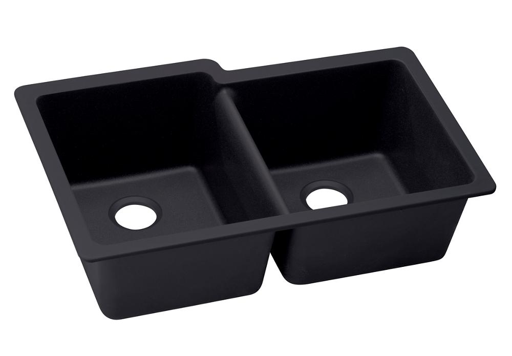 Elkay Quartz Luxe 33" x 20-1/2" x 9-1/2" Offset Double Bowl Undermount Sink Caviar ELXU250RCA0