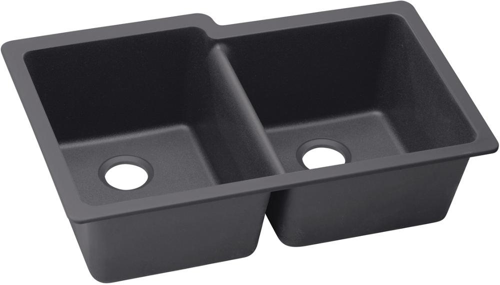 Elkay Quartz Luxe 33" x 20-1/2" x 9-1/2" Offset Double Bowl Undermount Sink Charcoal ELXU250RCH0