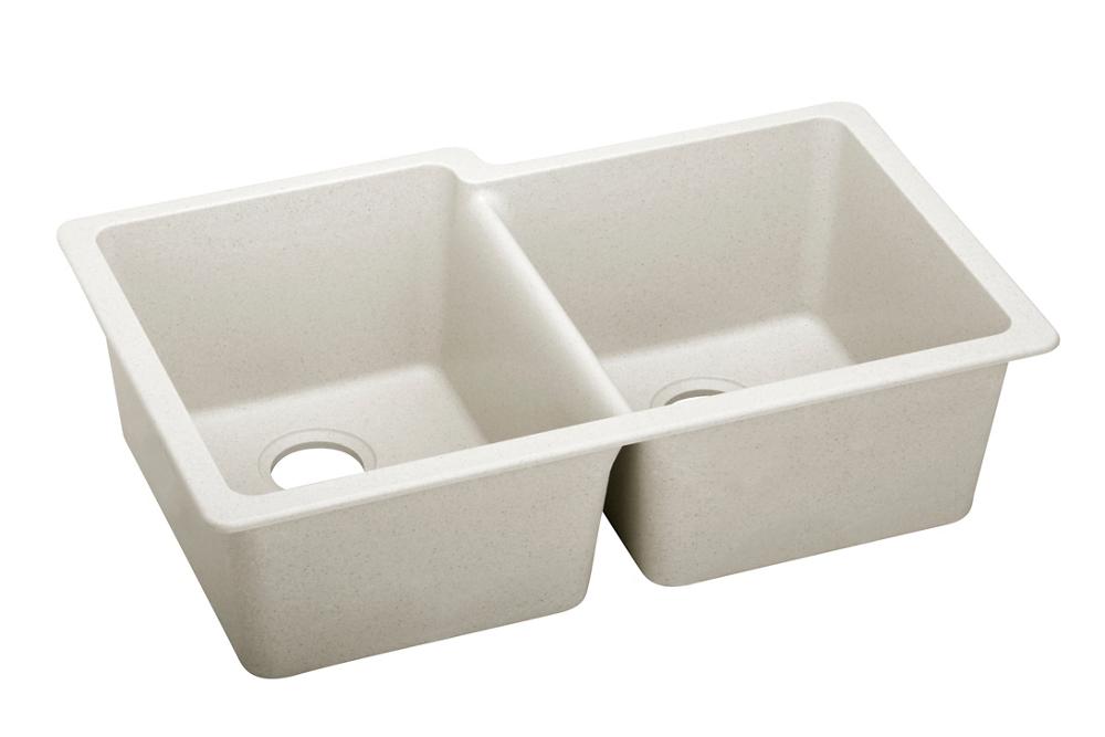 Elkay Quartz Luxe 33" x 20-1/2" x 9-1/2" Offset Double Bowl Undermount Sink Ricotta ELXU250RRT0