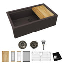 Elkay Quartz Luxe 35-7/8 x 21-9/16 x 9" Single Bowl 10" Apron Farmhouse Workstation Sink with Perfect Drain Chestnut ELXUFP362010CN0