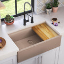 Elkay Quartz Luxe 35-7/8" x 21-9/16" x 9" Single Bowl 10" Apron Farmhouse Workstation Sink with Perfect Drain Sandstone ELXUFP362010SN0