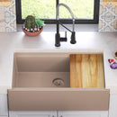 Elkay Quartz Luxe 35-7/8" x 21-9/16" x 9" Single Bowl 10" Apron Farmhouse Workstation Sink with Perfect Drain Sandstone ELXUFP362010SN0