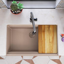 Elkay Quartz Luxe 35-7/8" x 21-9/16" x 9" Single Bowl 10" Apron Farmhouse Workstation Sink with Perfect Drain Sandstone ELXUFP362010SN0