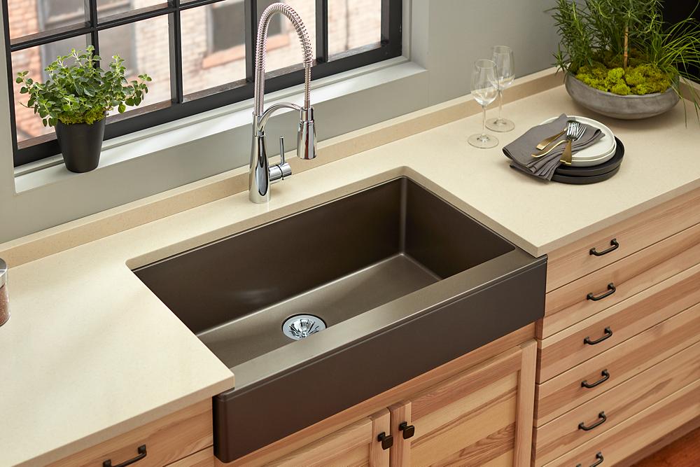 Elkay Quartz Luxe 35-7/8" x 20-15/16" x 9" Single Bowl Farmhouse Sink with Perfect Drain Chestnut ELXUFP3620CN0