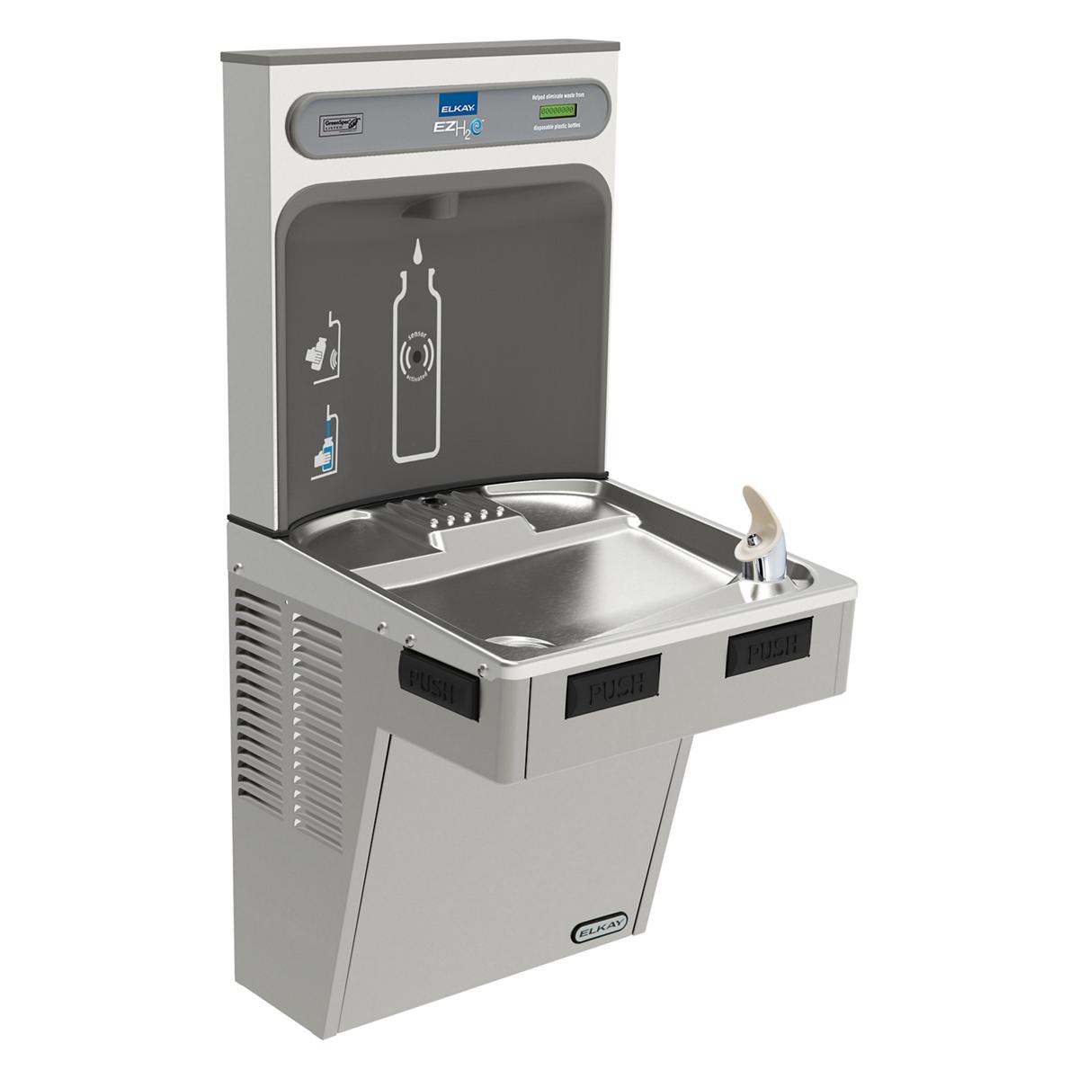Elkay ezH2O Bottle Filling Station with Mechanically Activated, Single ADA Cooler Non-Filtered Non-Refrigerated Light Gray EMABFDWSLK