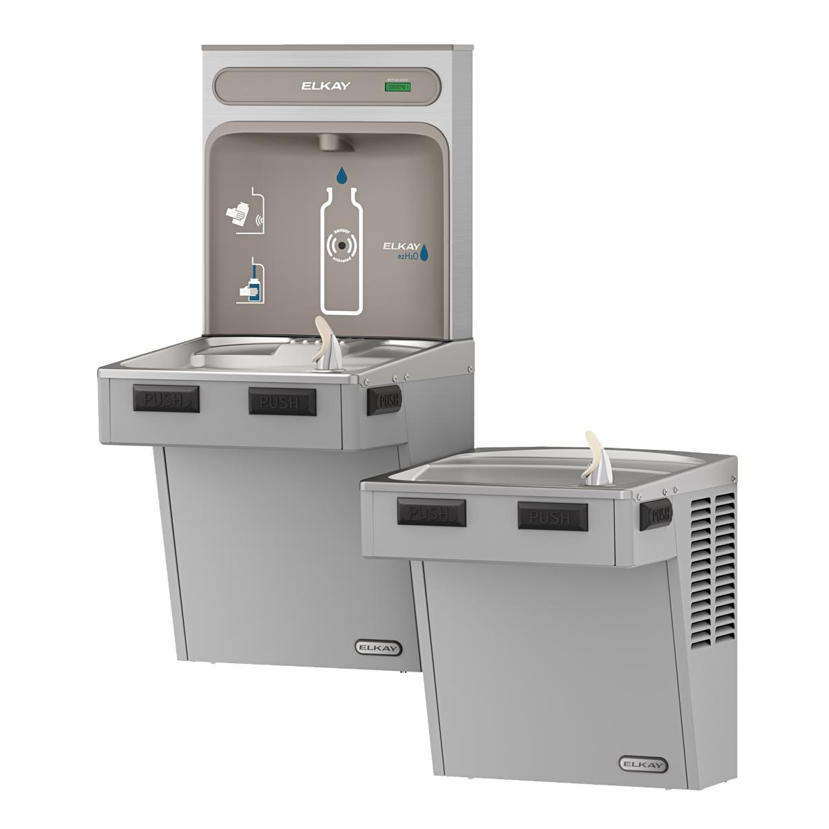 Elkay ezH2O Bottle Filling Station with Mechanically Activated Bi-Level ADA Cooler Non-Filtered Refrigerated Light EMABFTL8WSLK