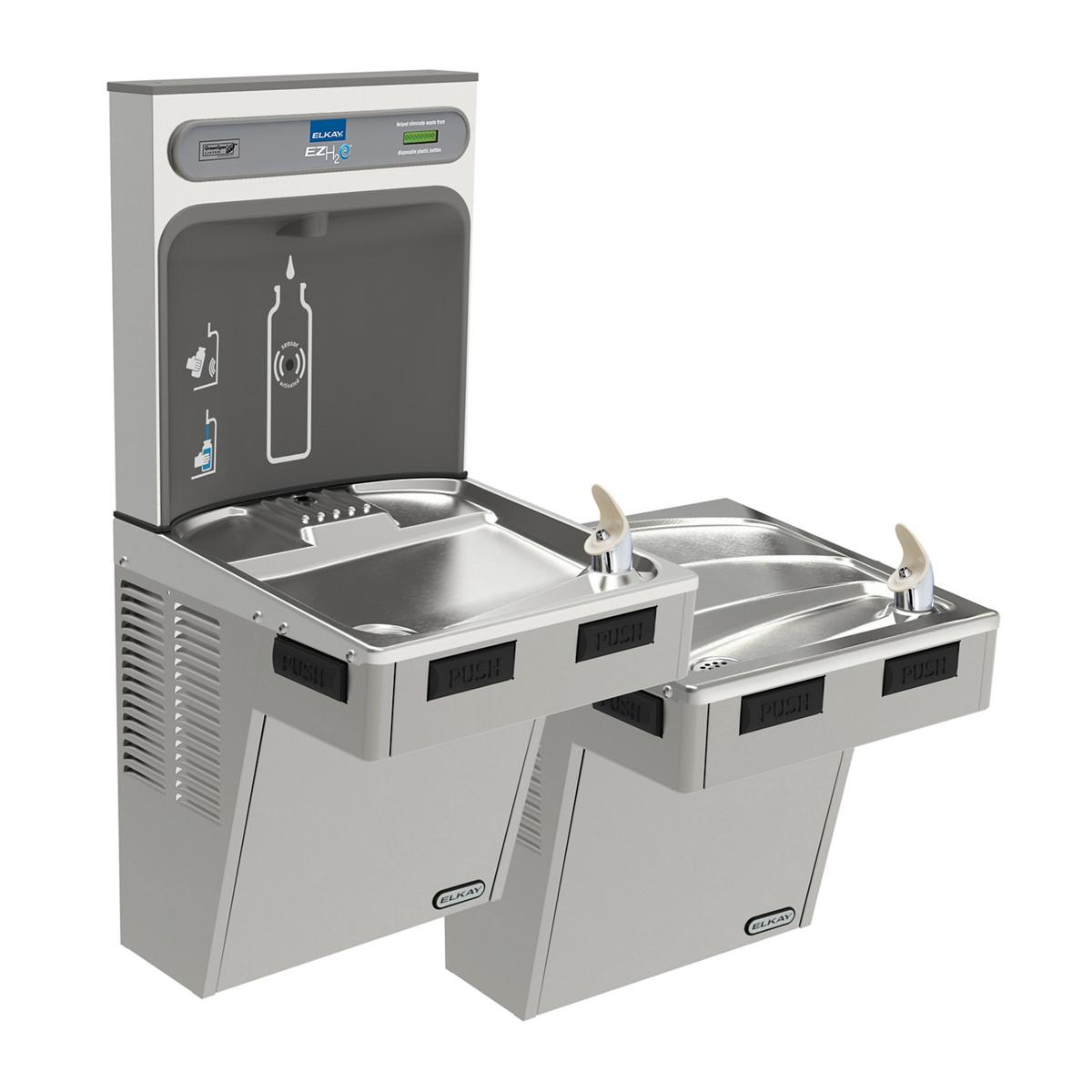 Elkay ezH2O Bottle Filling Station with Mechanically Activated, Bi-Level ADA Cooler Non-Filtered Non-Refrigerated Light Gray EMABFTLDDWSLK