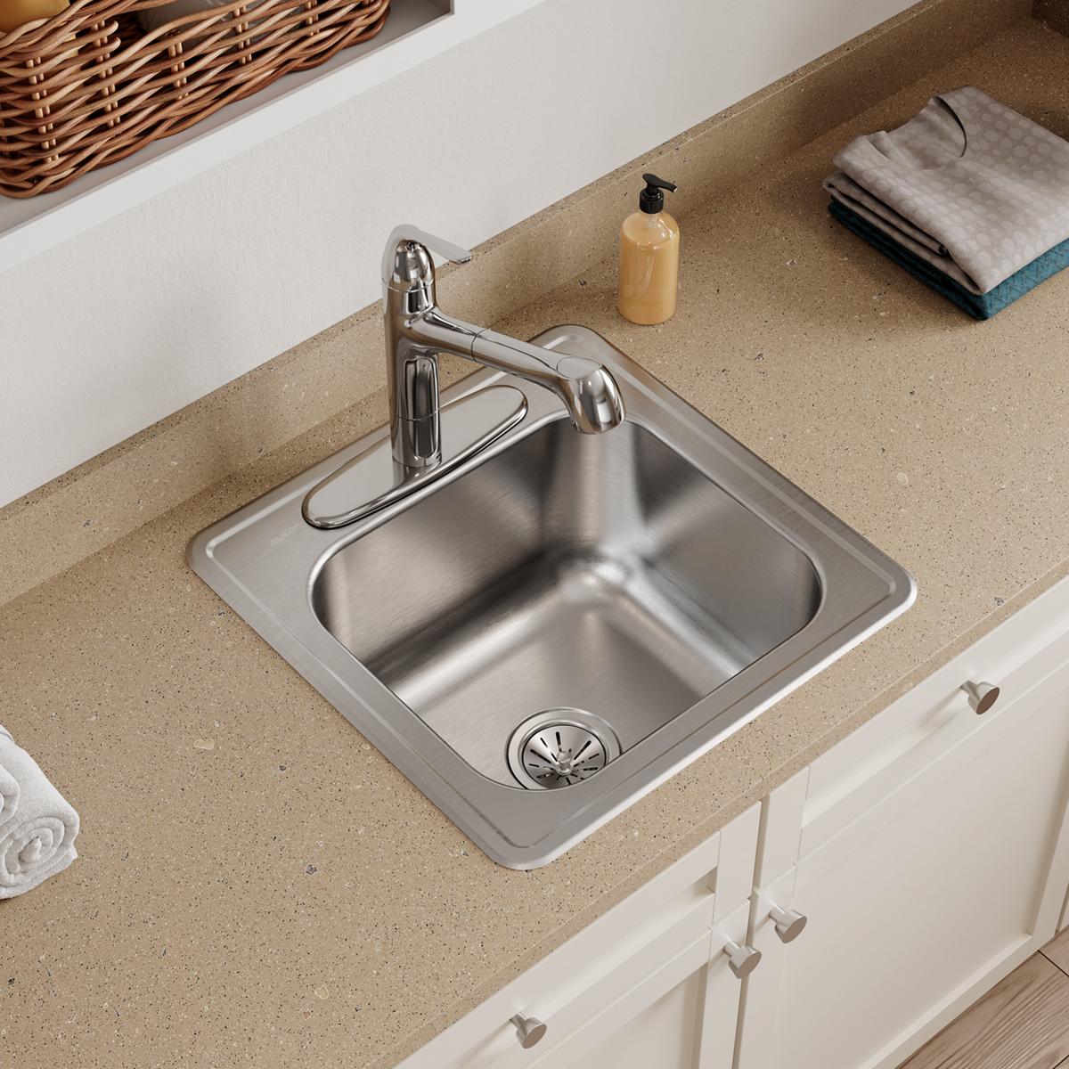 Elkay Celebrity Stainless Steel 20" x 20" x 10-1/8", 3-Hole Single Bowl Drop-in Laundry Sink ESE2020103