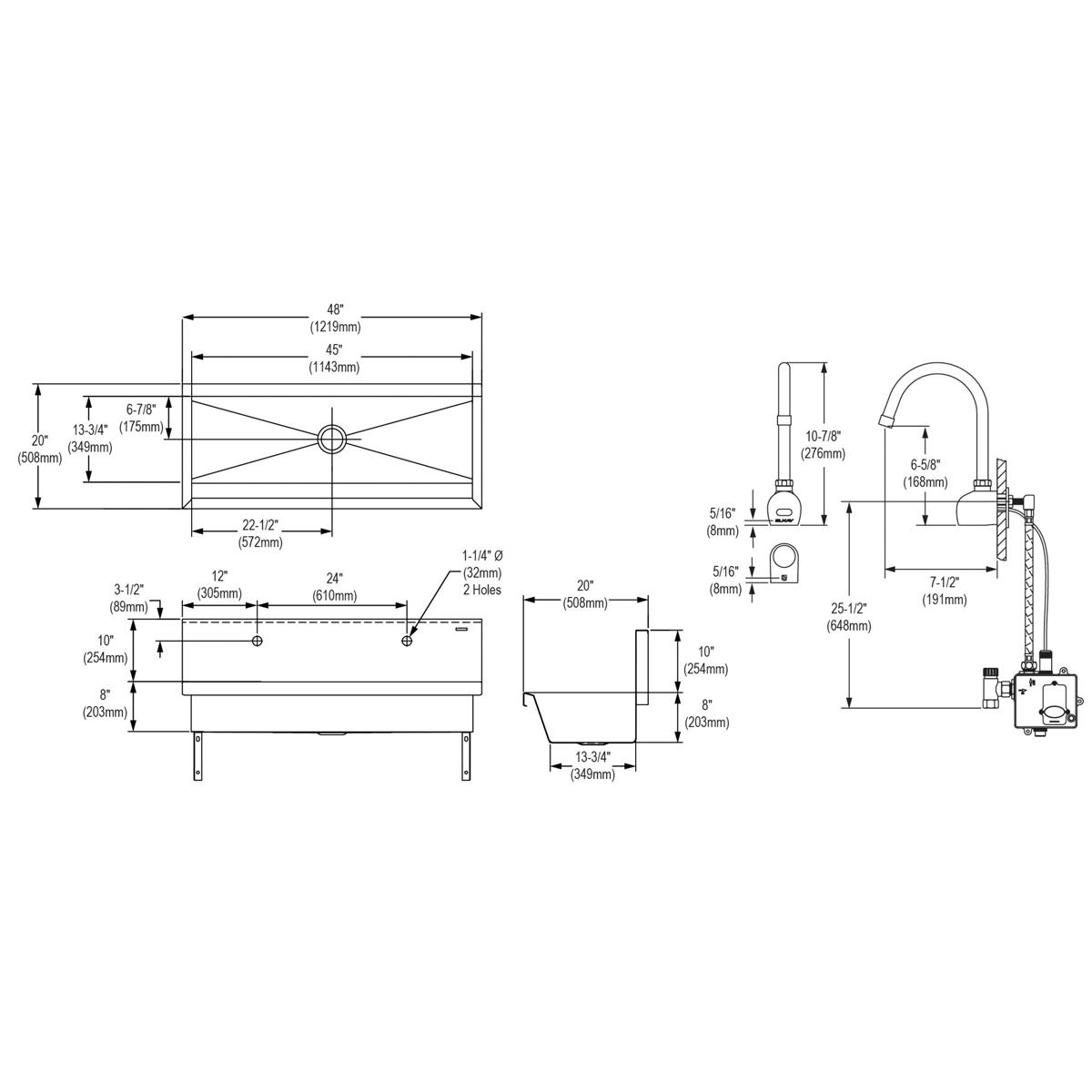 Elkay Stainless Steel 48" x 20" x 8", Wall Hung Multiple Station Hand Wash Sink Kit EWMA4820SACMC