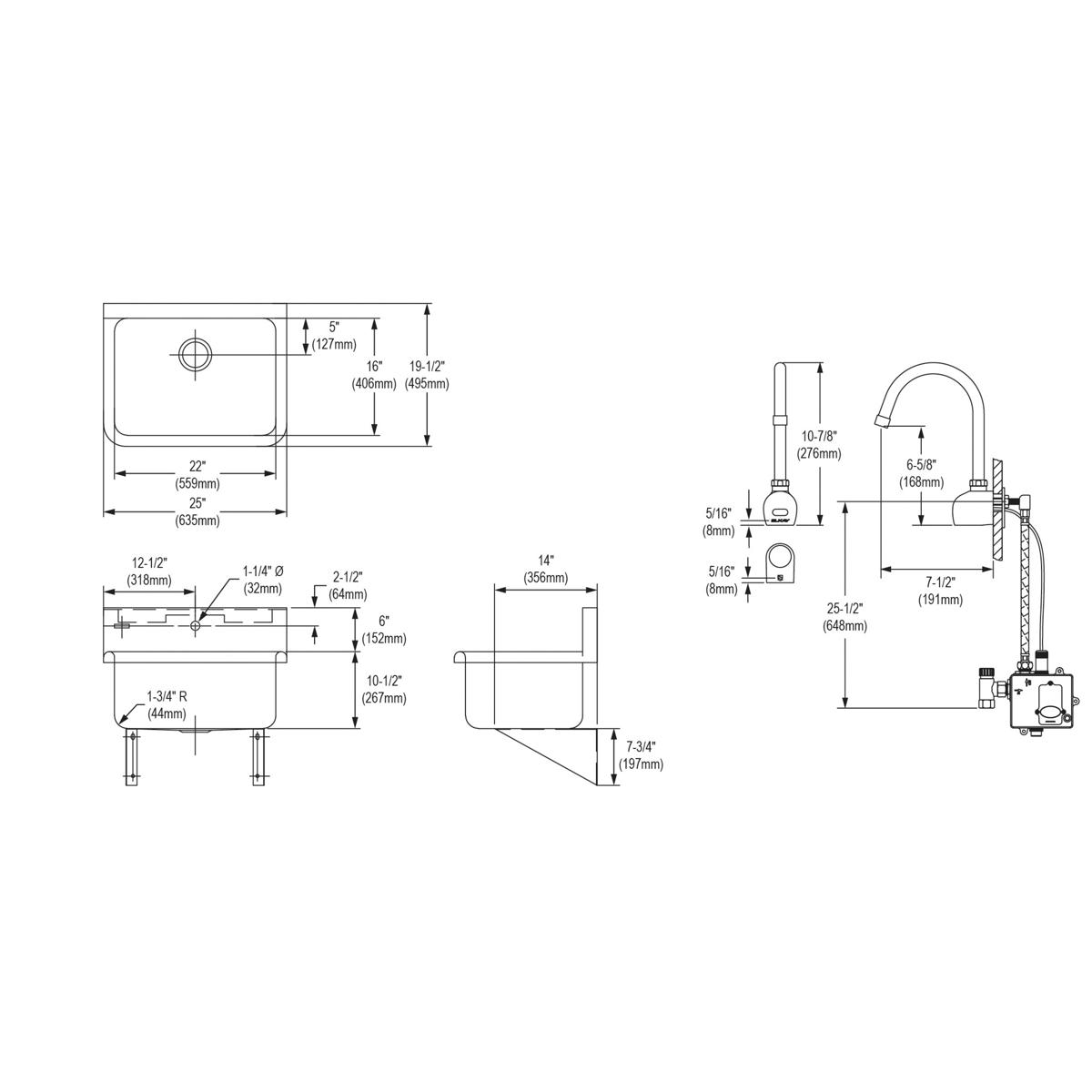 Elkay Stainless Steel 25" x 19.5" x 10-1/2", Wall Hung Single Bowl Hand Wash Sink Kit EWS2520SACC