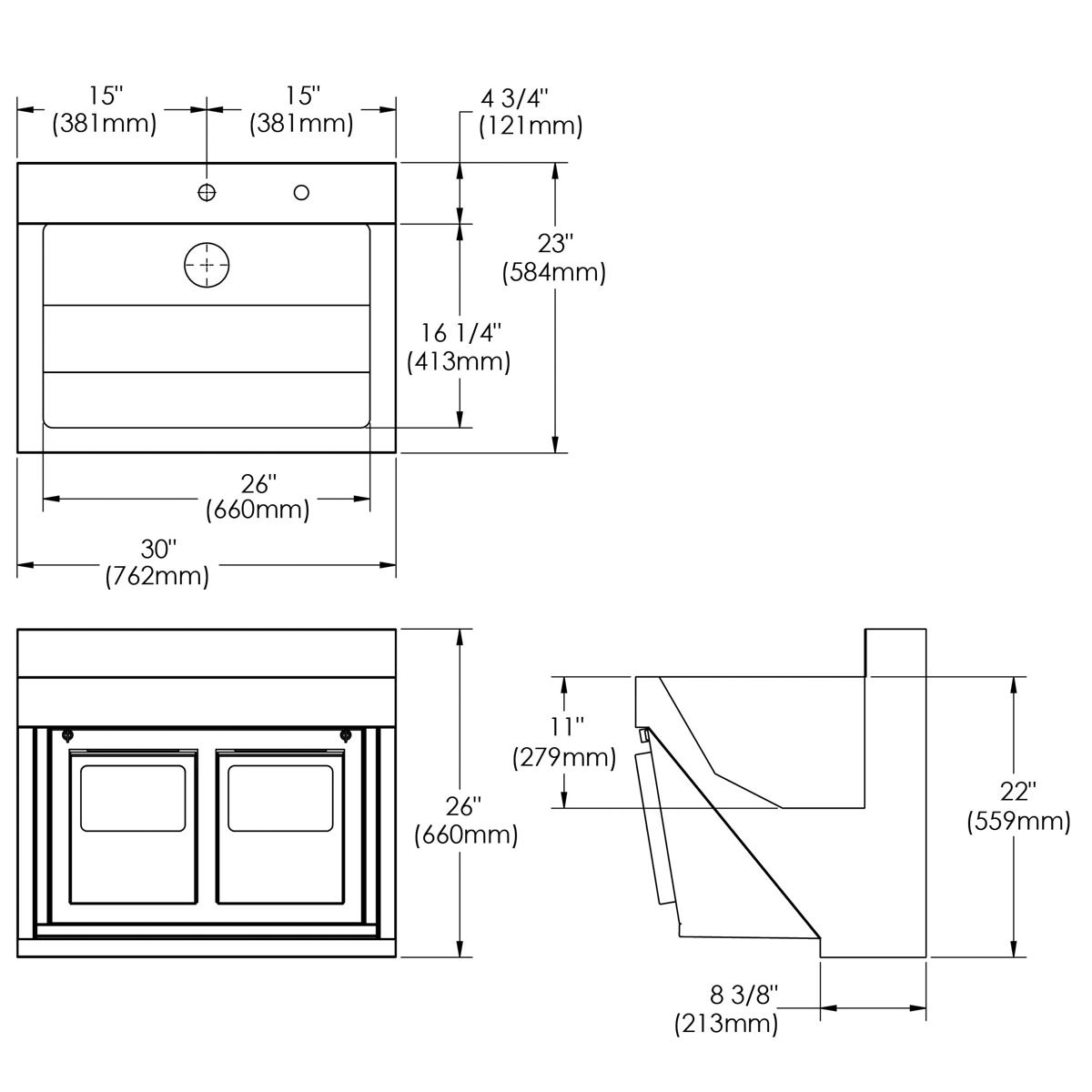 Elkay Stainless Steel 30" x 23" x 26", Wall Hung Single Bowl Surgeon Scrub Sink Kit EWSF13026KWSC