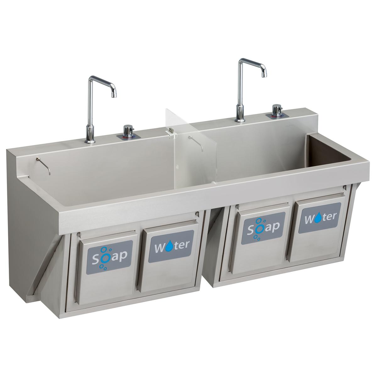 Elkay Stainless Steel 60" x 23" x 26", Wall Hung Double Station Surgeon Scrub Sink Kit EWSF26026KWSC
