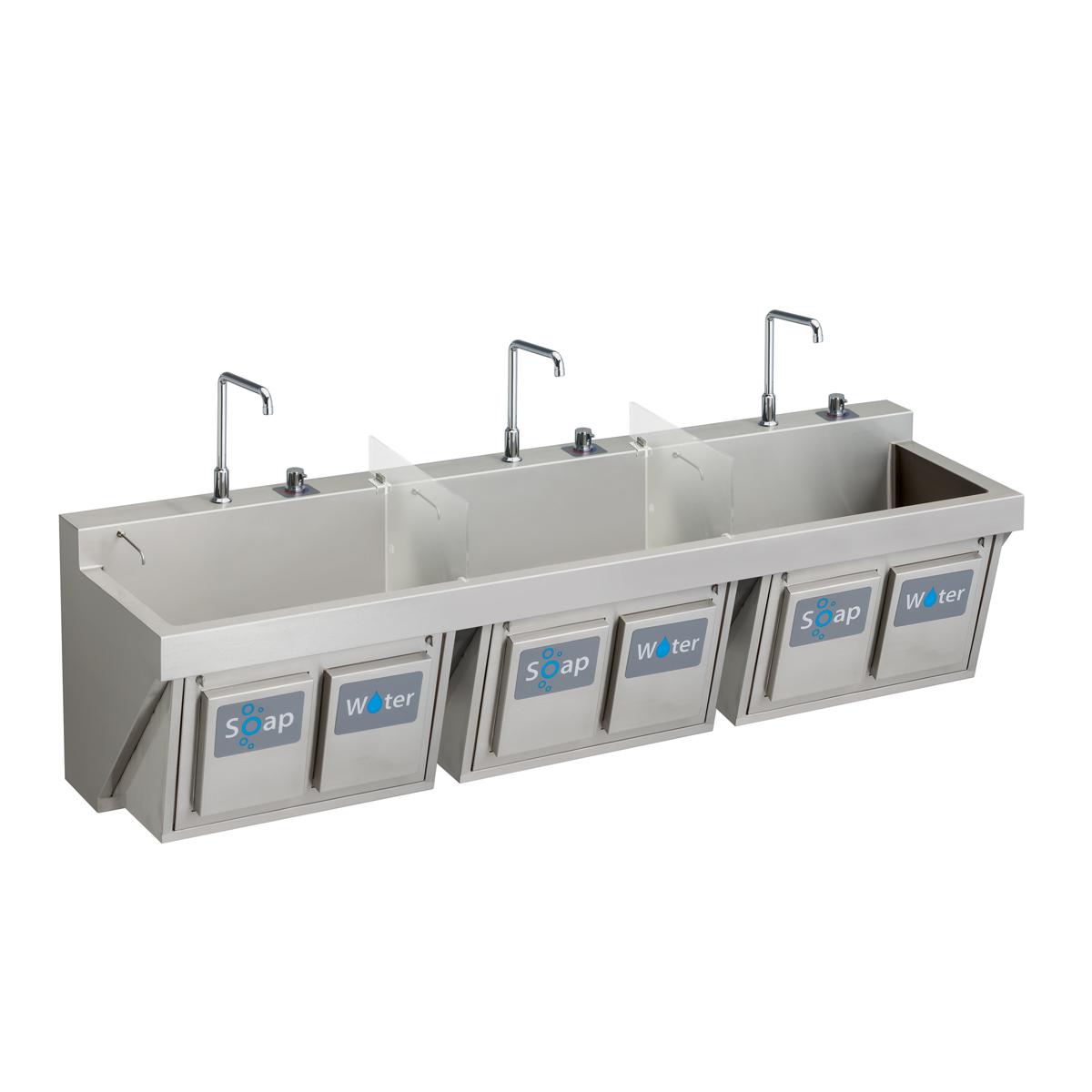 Elkay Stainless Steel 90" x 23" x 26", Wall Hung Triple Station Surgeon Scrub Sink Kit EWSF39026KWSC
