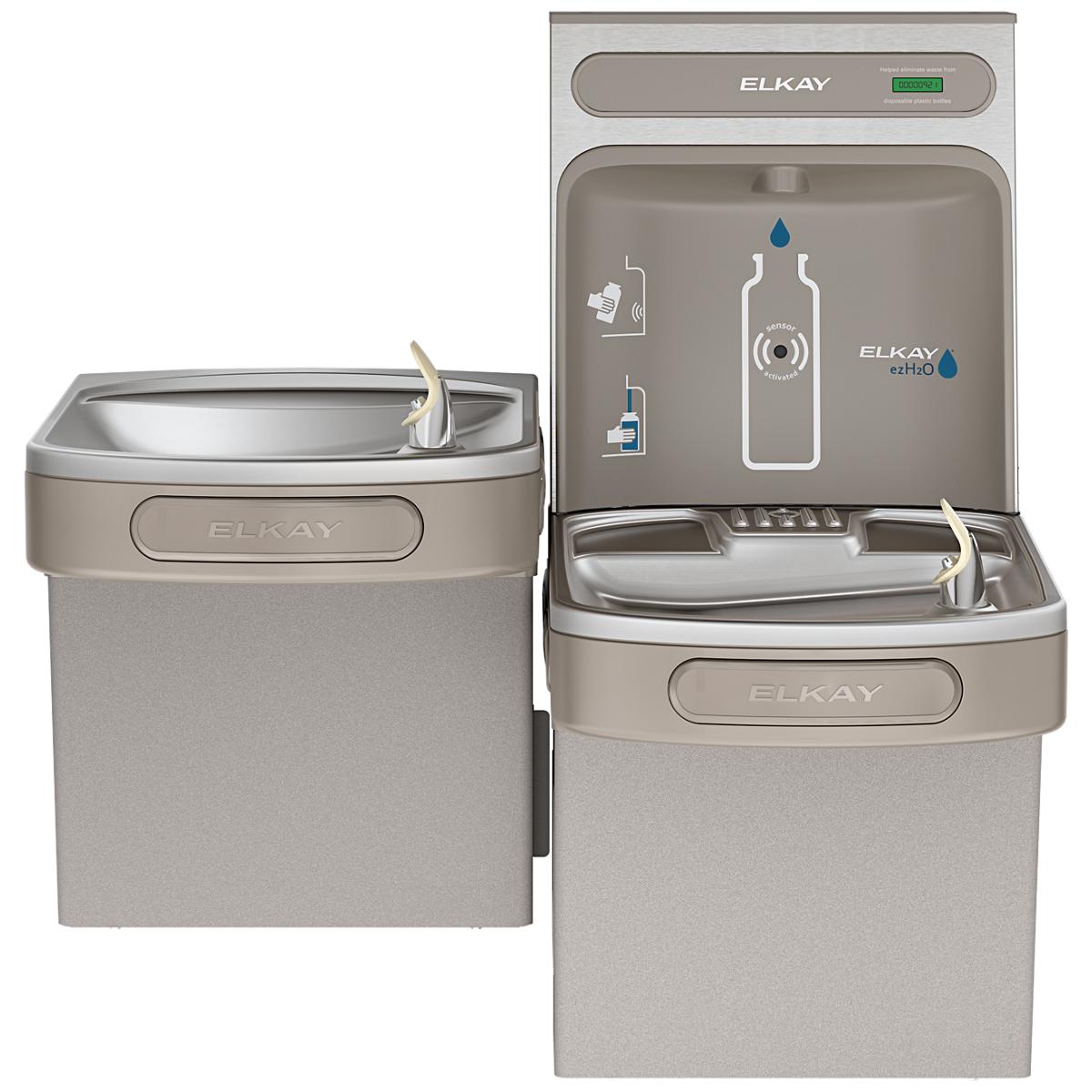 Elkay ezH2O Bottle Filling Station & Versatile Bi-Level ADA Cooler Non- Filtered Refrigerated Light EZSTL8WSLK