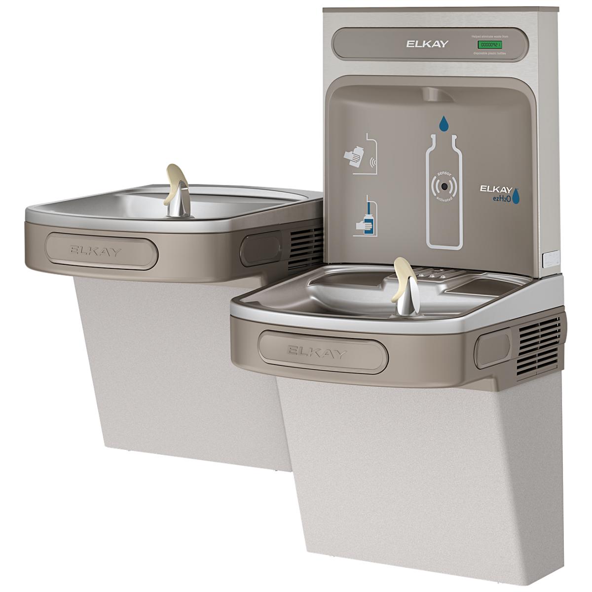 Elkay ezH2O Bottle Filling Station & Versatile Bi-Level ADA Cooler Non- Filtered Refrigerated Light EZSTL8WSLK