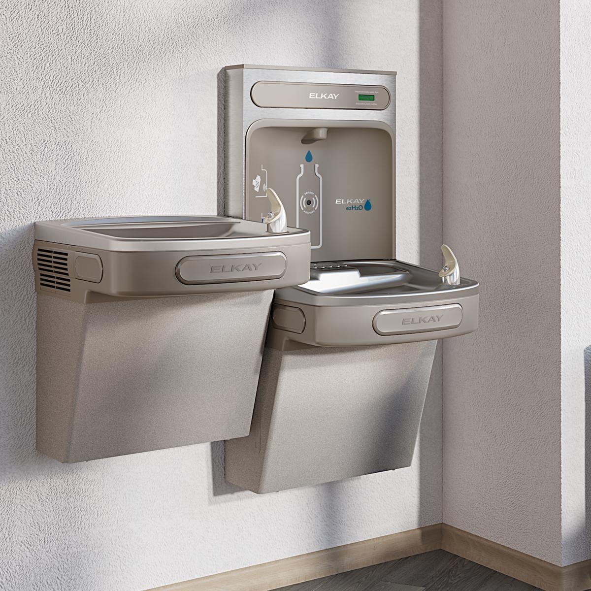 Elkay ezH2O Bottle Filling Station & Versatile Bi-Level ADA Cooler Non- Filtered Refrigerated Light EZSTL8WSLK