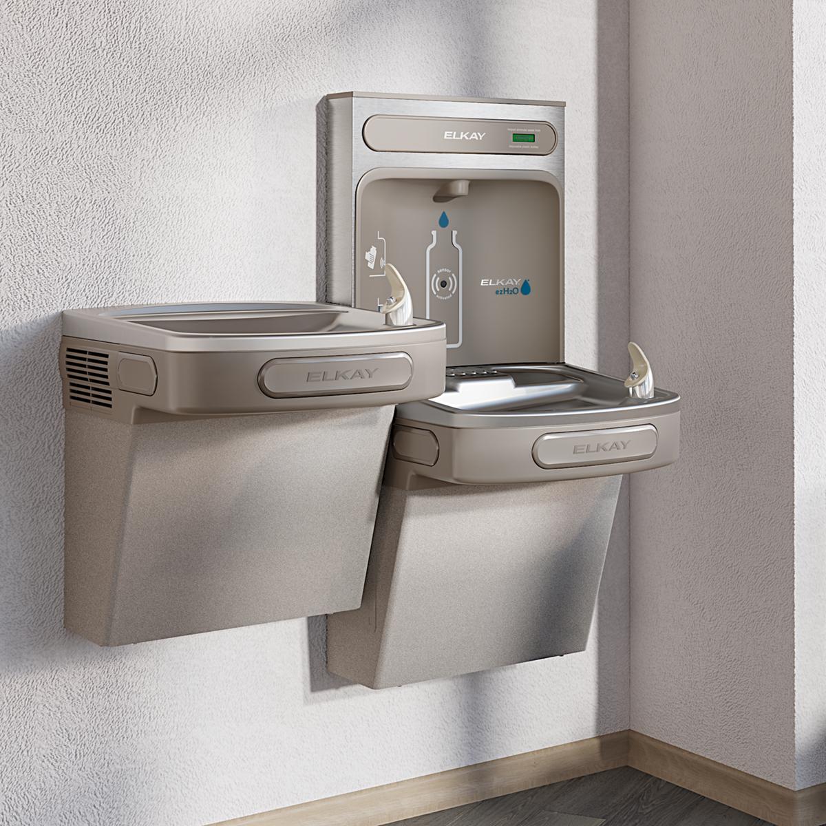 Elkay ezH2O Bottle Filling Station & Versatile Bi-Level ADA Cooler, Non-Filtered Non-Refrigerated Light Gray EZSTLDDWSLK