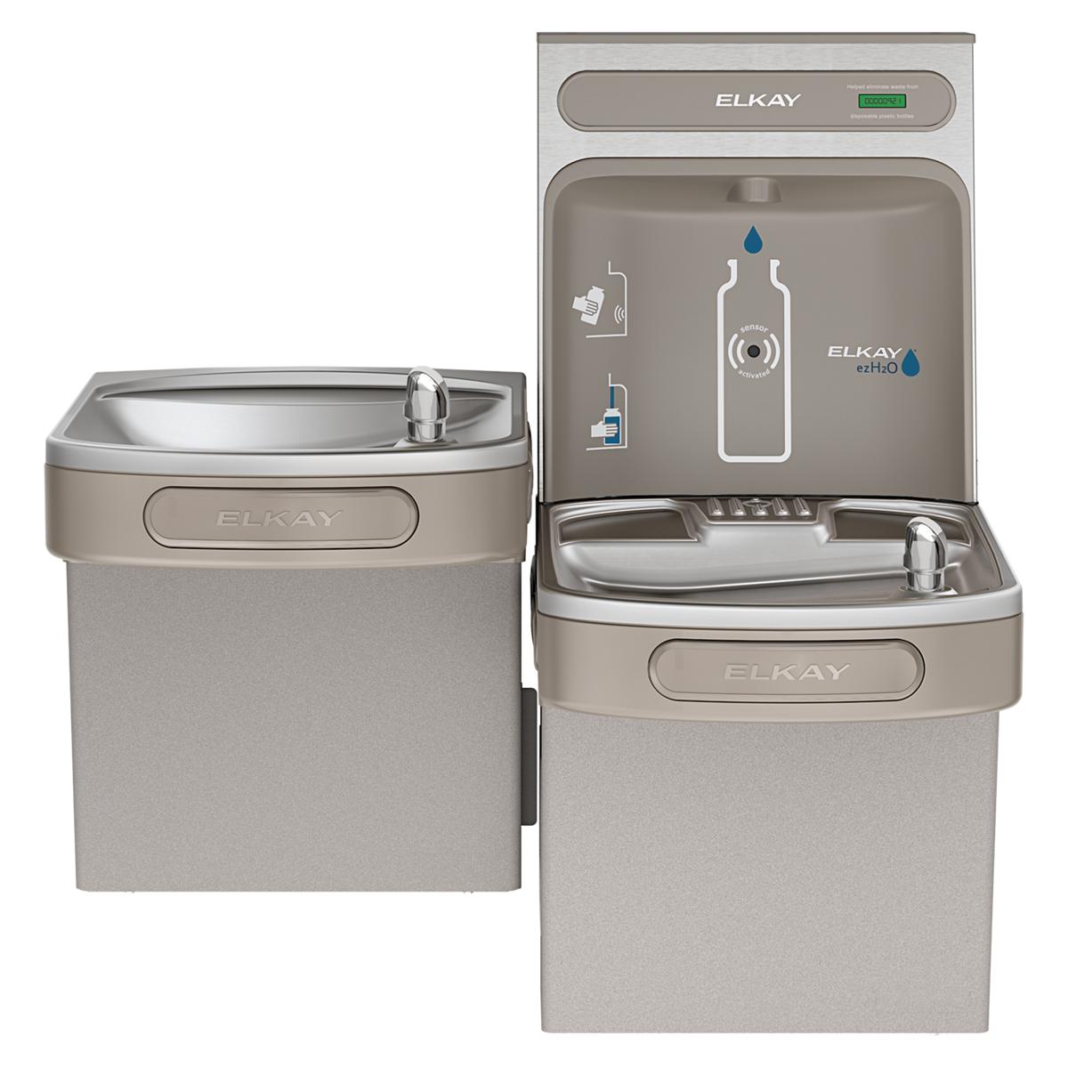 Elkay ezH2O Bottle Filling Station & Versatile Bi-Level ADA Vandal-Resistant Cooler, Non-Filtered Non-Refrigerated Light Gray EZSTLDDWSVRLK
