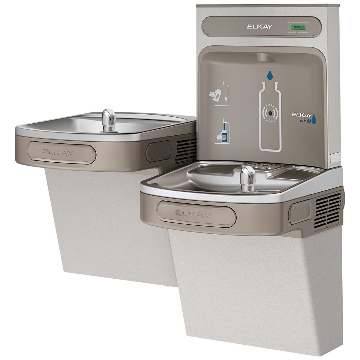 Elkay ezH2O Bottle Filling Station & Versatile Bi-Level ADA Vandal-Resistant Cooler, Non-Filtered Non-Refrigerated Light Gray EZSTLDDWSVRLK
