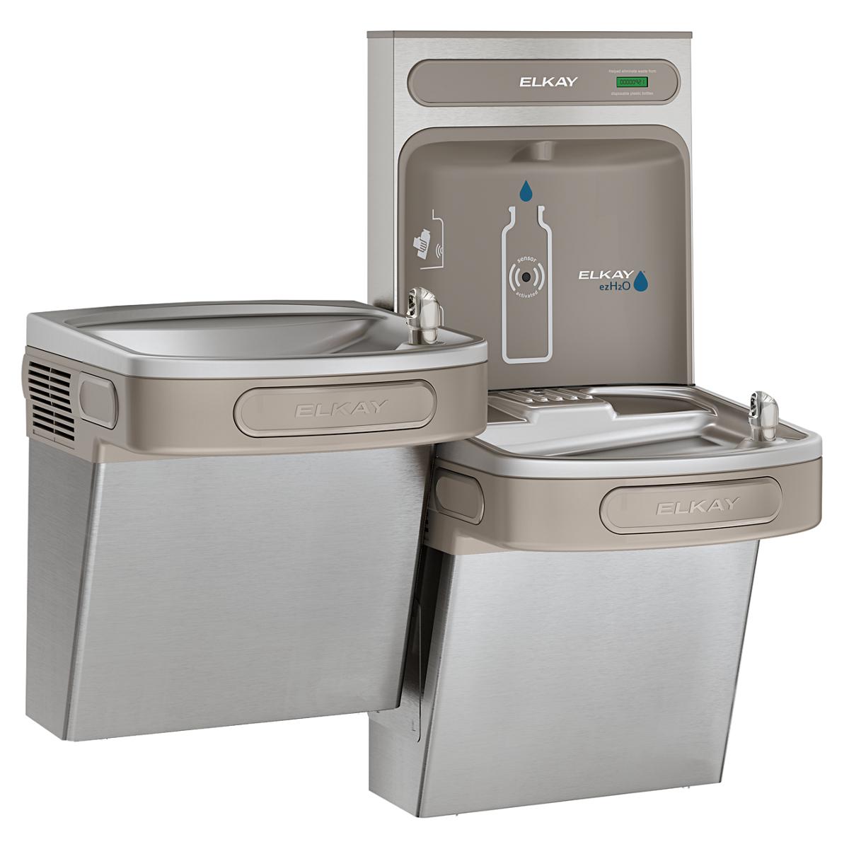 Elkay ezH2O Bottle Filling Station & Versatile Bi-Level ADA Vandal-Resistant Cooler, Non-Filtered Non-Refrigerated Stainless EZSTLDDWSVRSK
