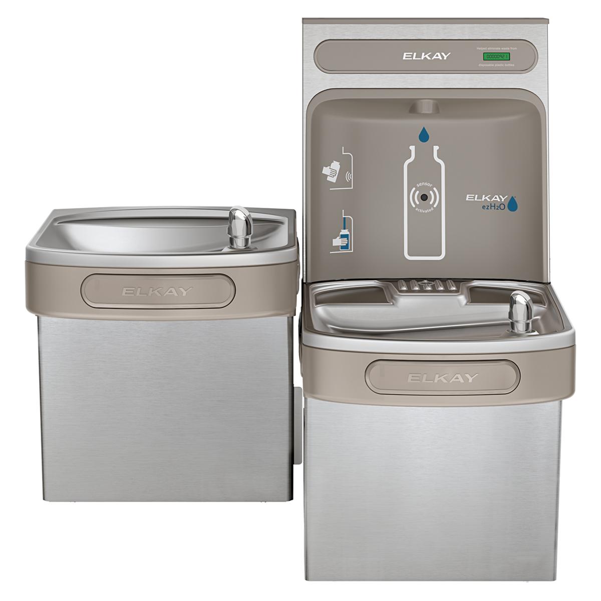 Elkay ezH2O Bottle Filling Station & Versatile Bi-Level ADA Vandal-Resistant Cooler, Non-Filtered Non-Refrigerated Stainless EZSTLDDWSVRSK