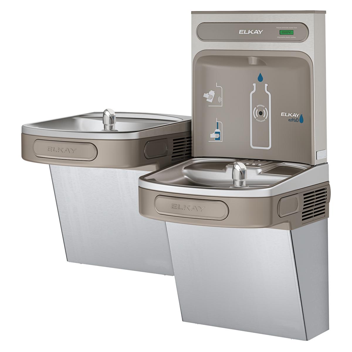 Elkay ezH2O Bottle Filling Station & Versatile Bi-Level ADA Vandal-Resistant Cooler, Non-Filtered Non-Refrigerated Stainless EZSTLDDWSVRSK