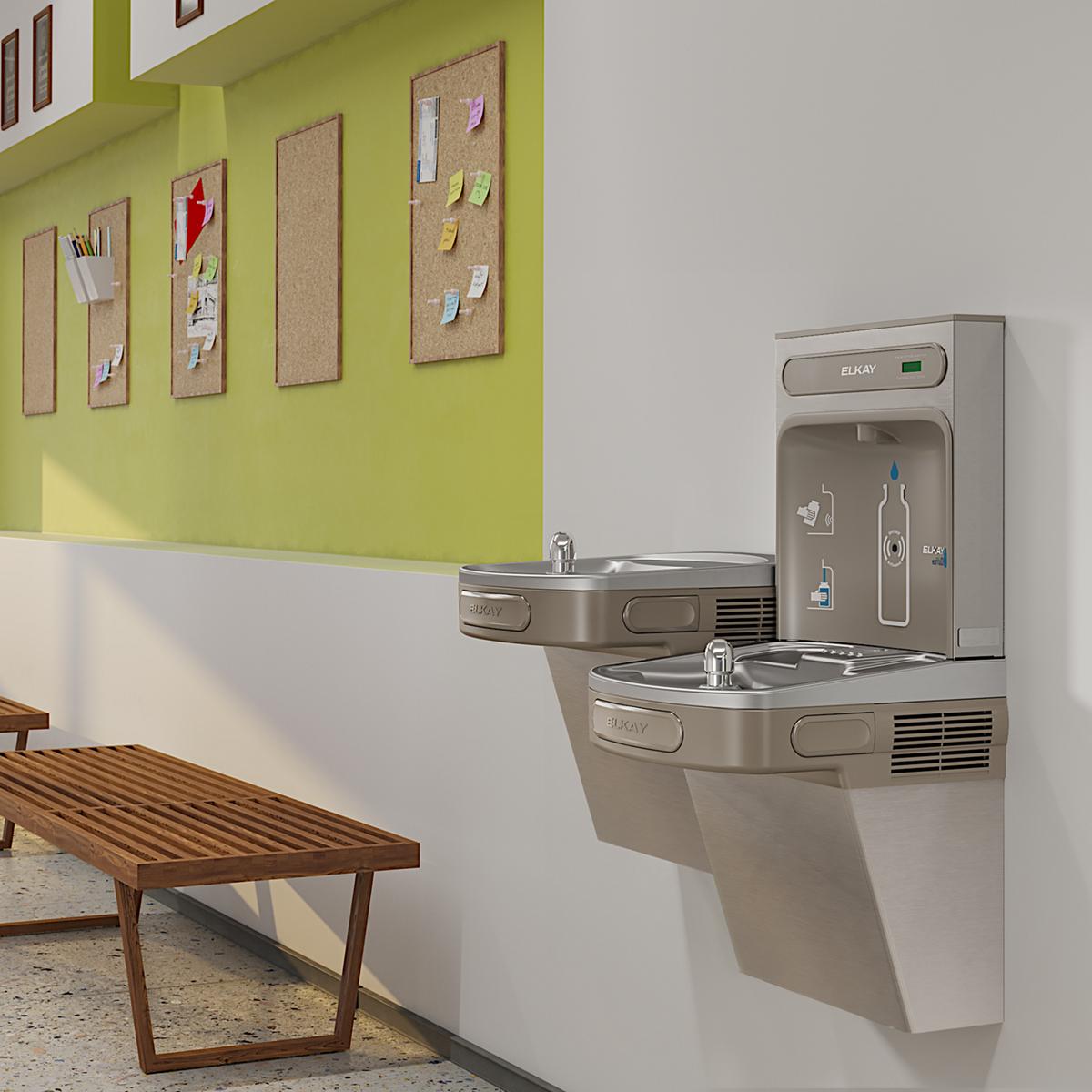Elkay ezH2O Bottle Filling Station & Versatile Bi-Level ADA Vandal-Resistant Cooler, Non-Filtered Non-Refrigerated Stainless EZSTLDDWSVRSK