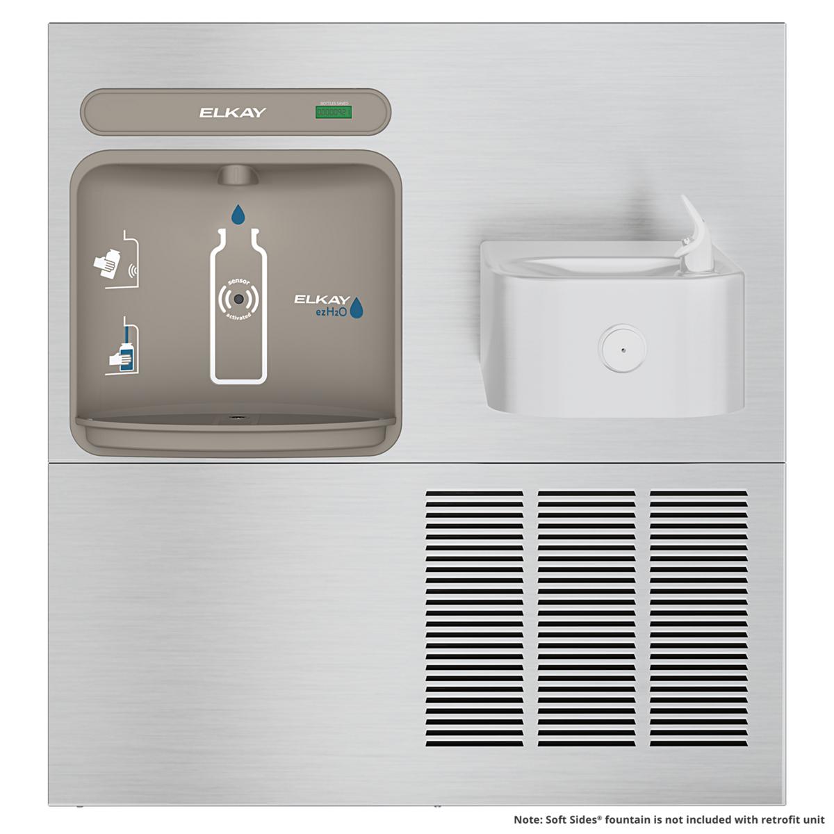 Elkay ezH2O Retrofit Bottle Filling Station & Soft Sides Fountain, Non-Filtered Refrigerated Stainless EZWS-ERFP8-RF