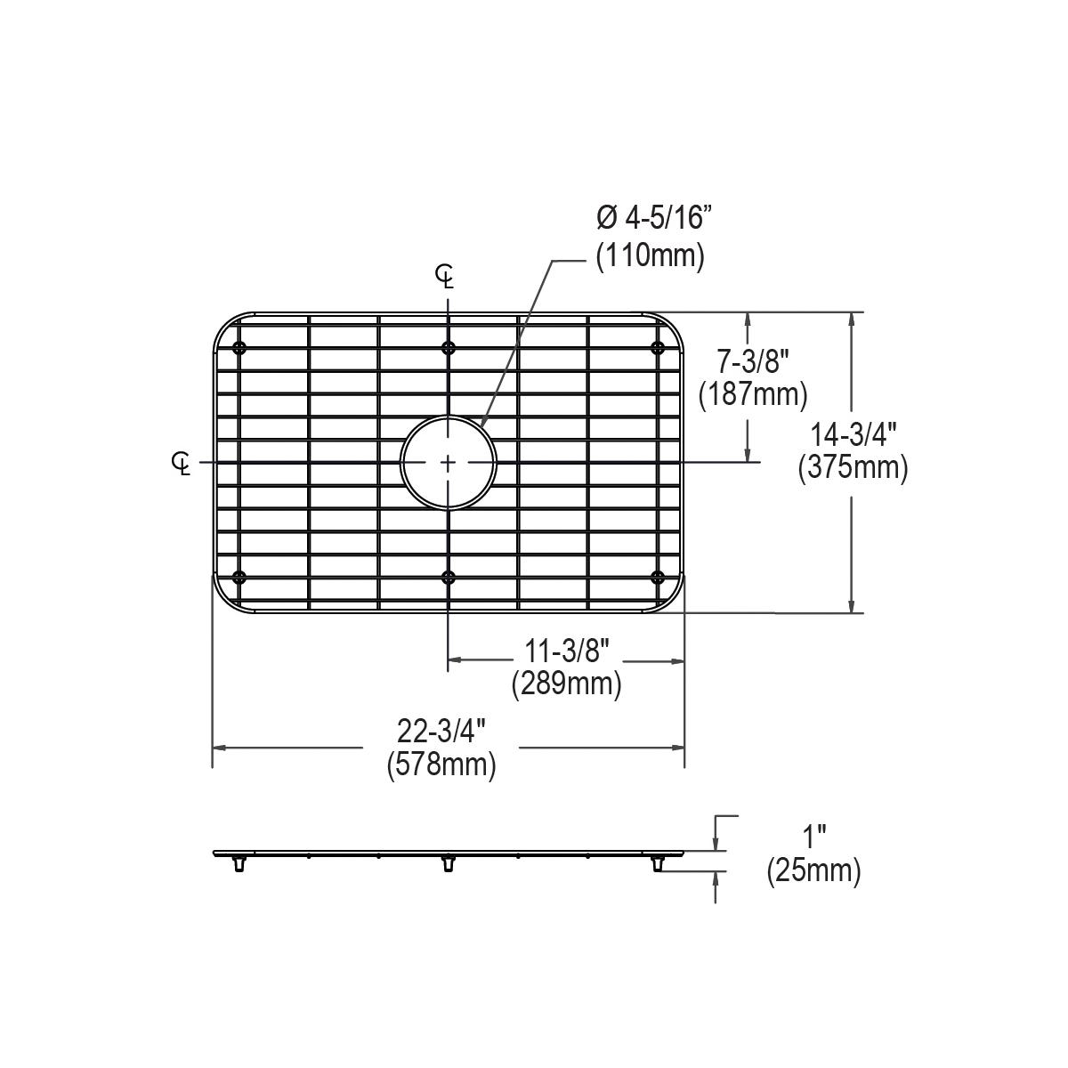Elkay Dayton Stainless Steel 22-3/4" x 14-3/4" x 1" Bottom Grid GBG2416SS