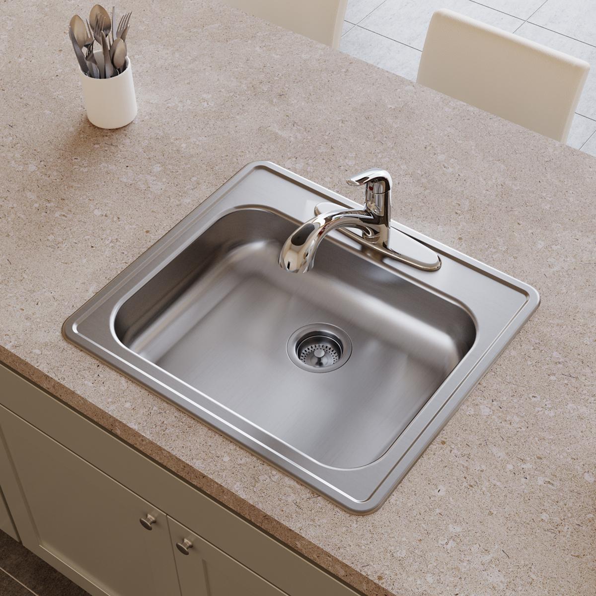 Elkay Dayton Stainless Steel 25" x 21-1/4" x 5-3/8", 4-Hole Single Bowl Drop-in Sink GE125214