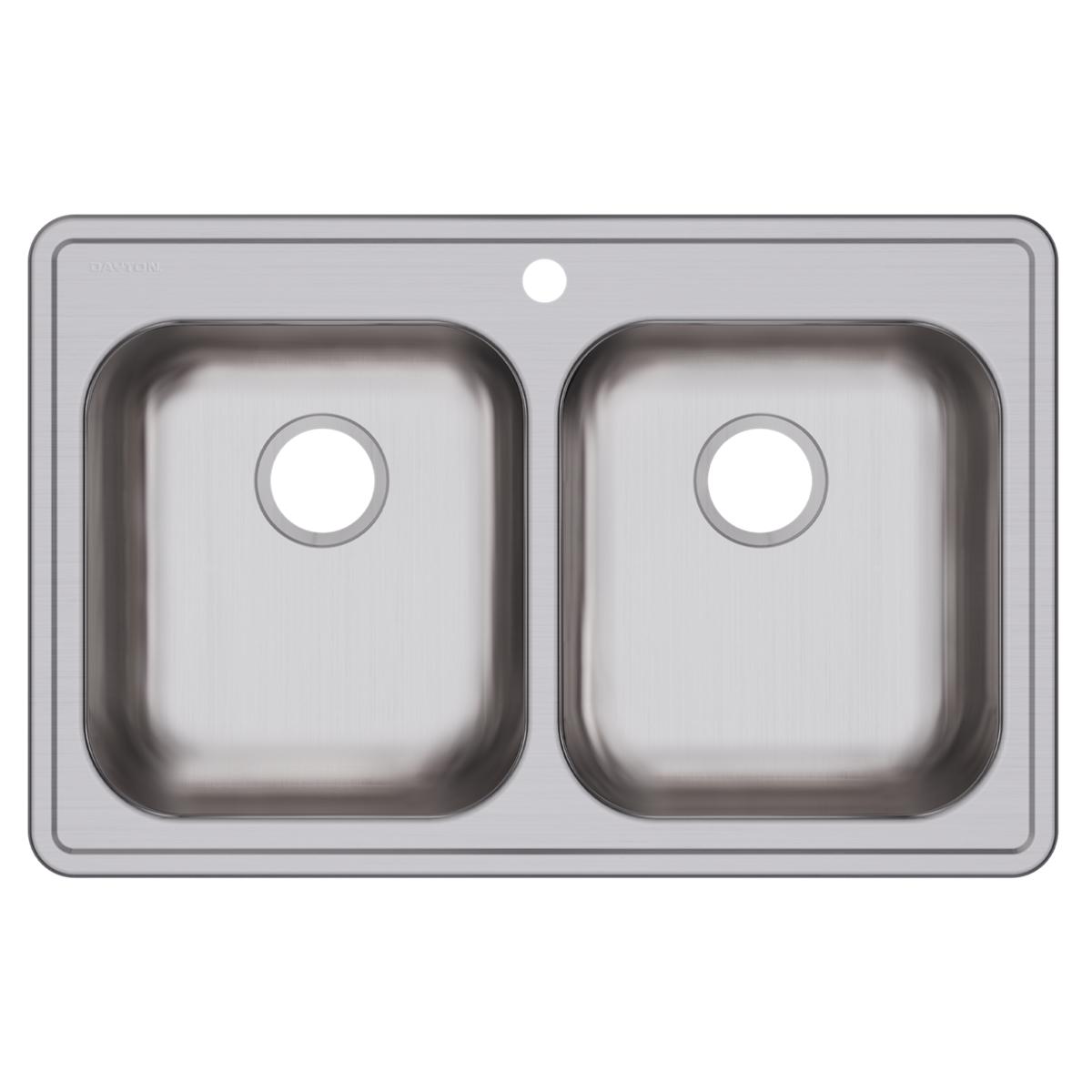 Elkay Dayton Stainless Steel 33" x 21-1/4" x 5-3/8", 1-Hole Equal Double Bowl Drop-in Sink GE233211