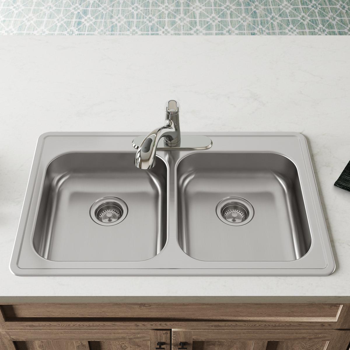 Elkay Dayton Stainless Steel 33" x 21-1/4" x 5-3/8", 3-Hole Equal Double Bowl Drop-in Sink GE233213