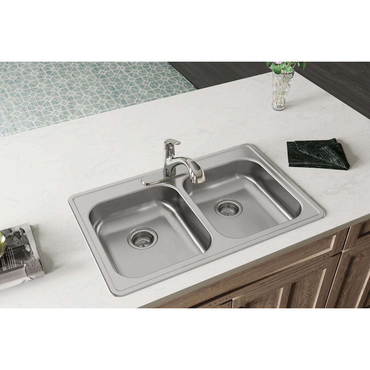 Elkay Dayton Stainless Steel 33" x 21-1/4" x 5-3/8", 3-Hole Equal Double Bowl Drop-in Sink GE233213