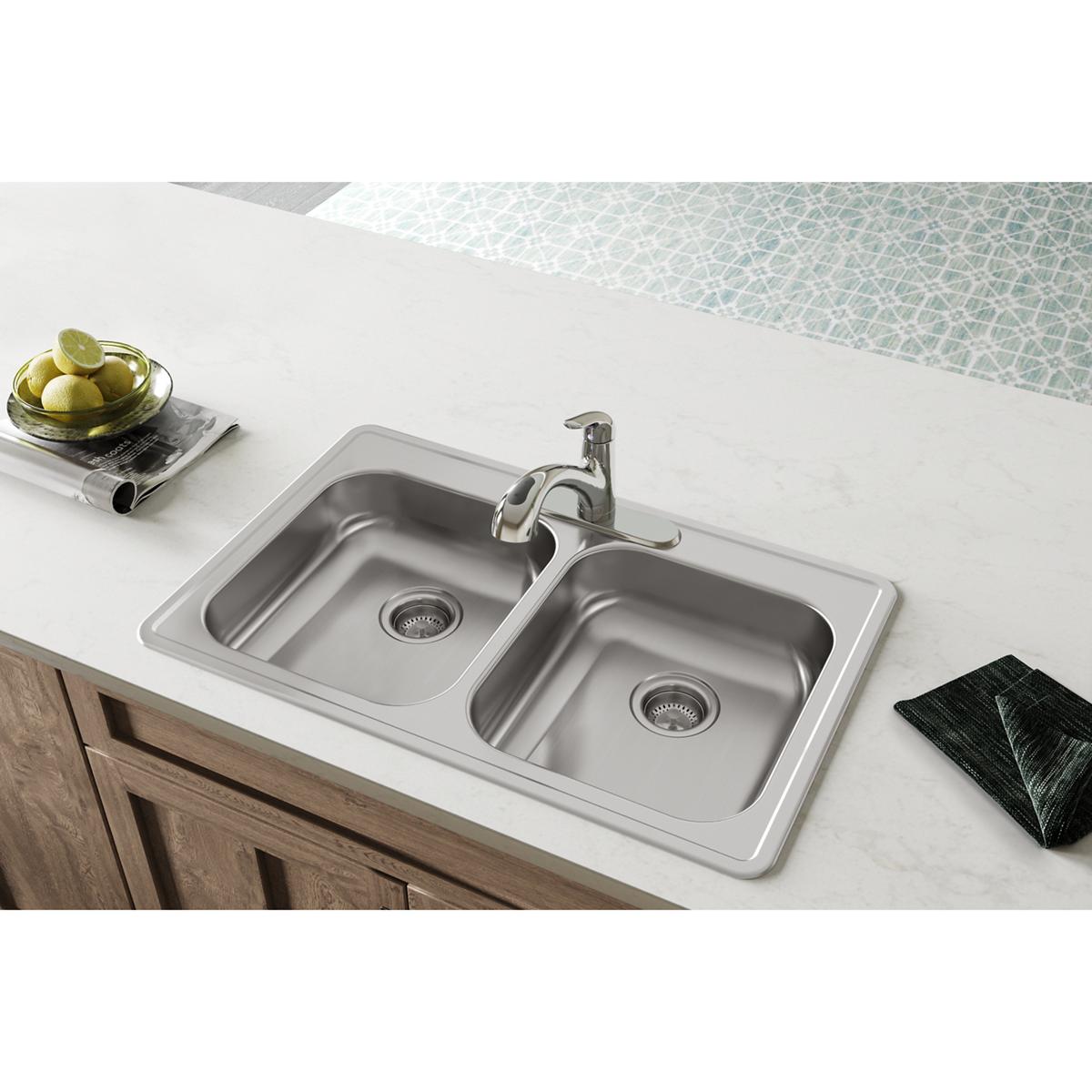 Elkay Dayton Stainless Steel 33" x 21-1/4" x 5-3/8", 3-Hole Equal Double Bowl Drop-in Sink GE233213