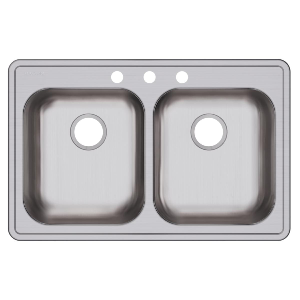 Elkay Dayton Stainless Steel 33" x 21-1/4" x 5-3/8", 3-Hole Equal Double Bowl Drop-in Sink GE233213
